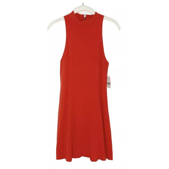 Free People Size Small Red Orange Kitty Kat Back Cut Out High Neck A-line Dress - Picture 3 of 13